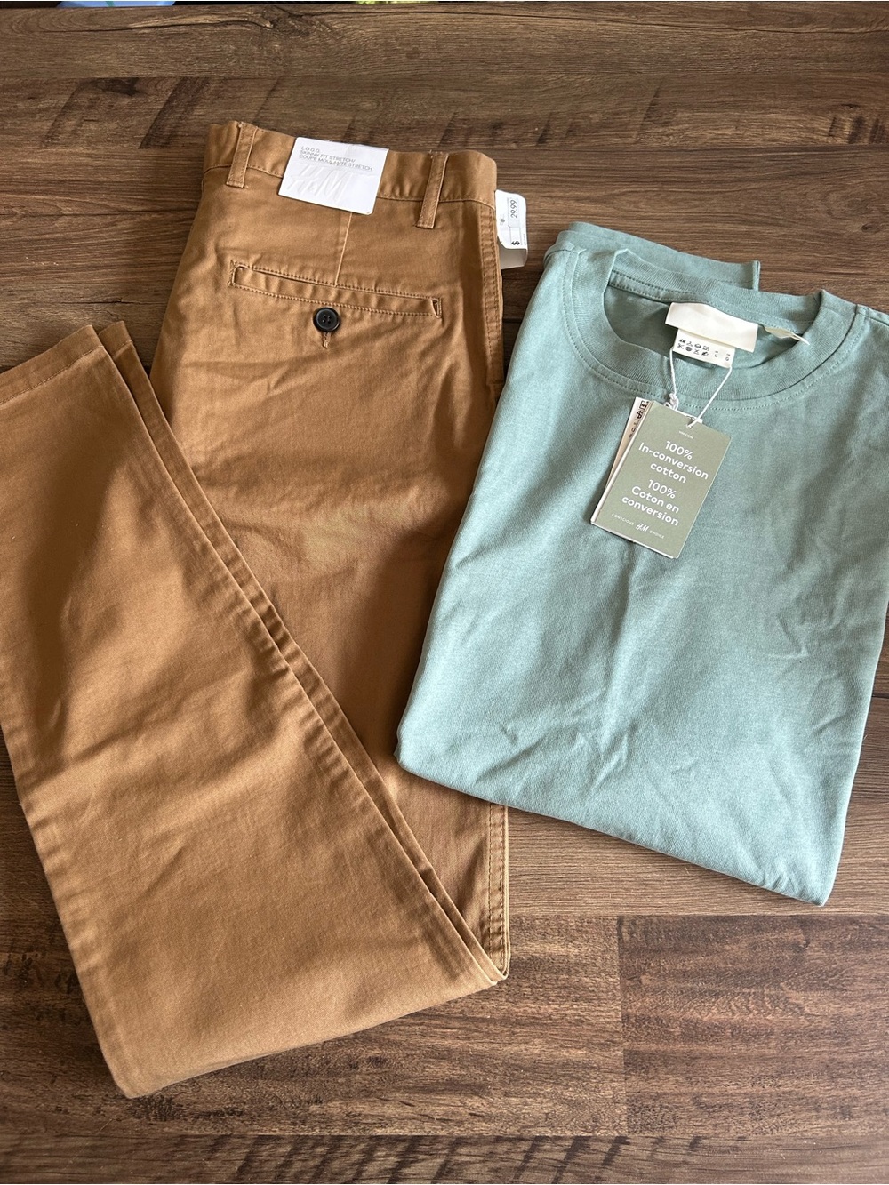 Brand New with Tags H&M Tan Chino Pants with Light Teal Tee